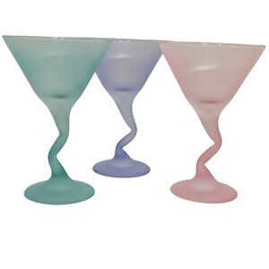 3 Libbey Z Stem Frosted Glasses 6.5" vintage astel Cocktail Glass barware